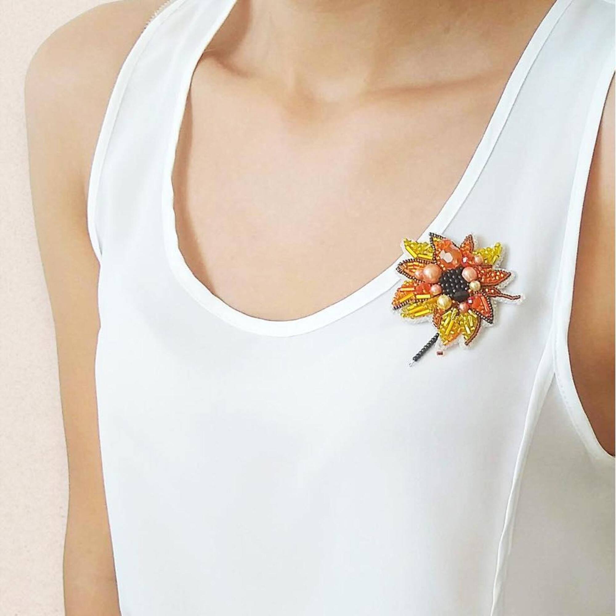Crystal Art Beadwork Kit For Creating Broоch Sunflower